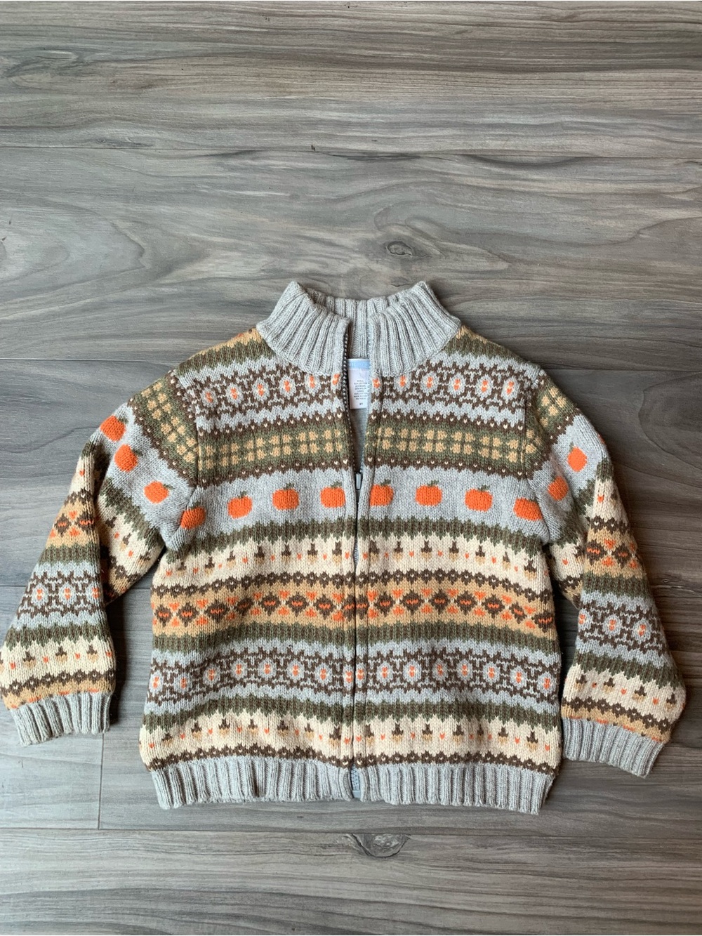 Janie and Jack Fair Isle Zip-Up Pumpkin Sweater